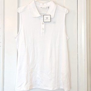 New Rafaella White Cotton Sleeveless Polo Shirt